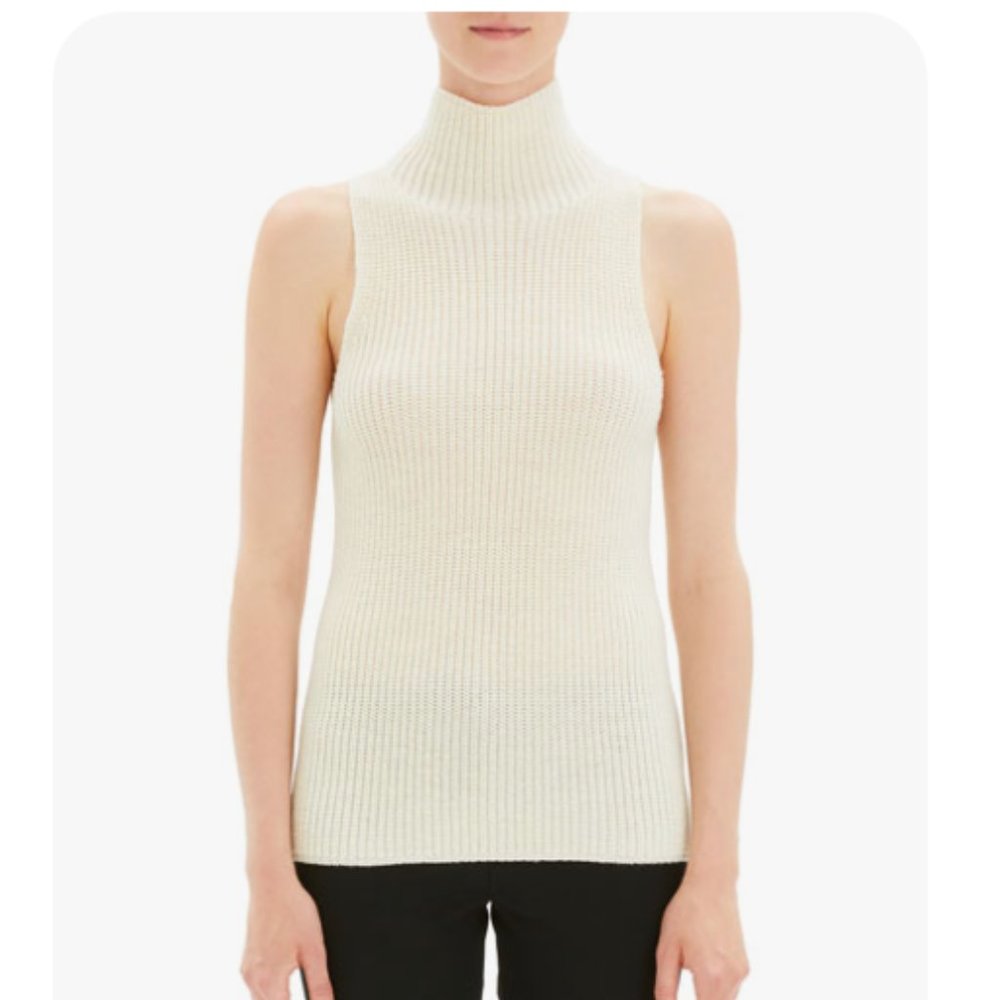 Theory Plaited Sleeveless Knit Turtleneck Sweater Cream Size XL